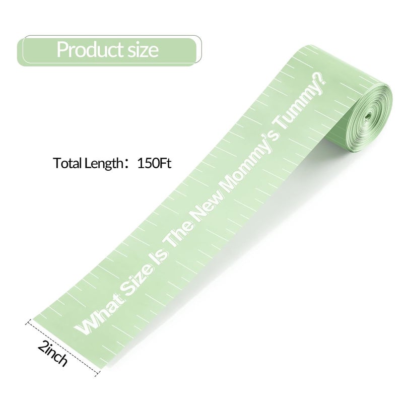 Sratte 2 Rolls 2 Inch x 150 Feet Baby Shower Measuring Tape Tummy Measure Belly Game Paper Belly Measuring Tape for Baby Shower Party Decorations Supplies(Green) - Image 2